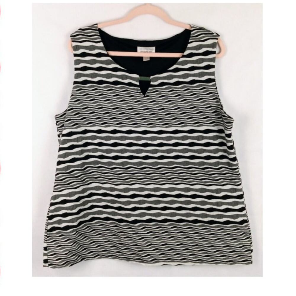 AVENUE Womens Plus 18/20 Black White Gray Top Pullover Sleeveless Striped‎ Lined